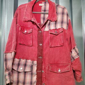 Ruby Rebel Vintage Oversized Plaid Denim Jacket